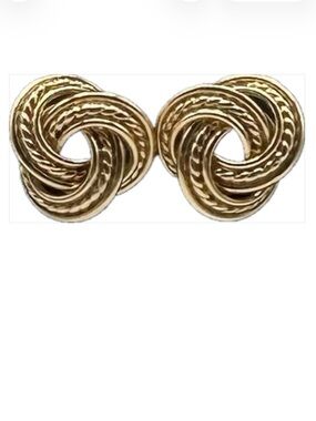 Gold Tone 1" Circular Earrings 3 Ring Pierced Classic Love Knot Post Earrings
